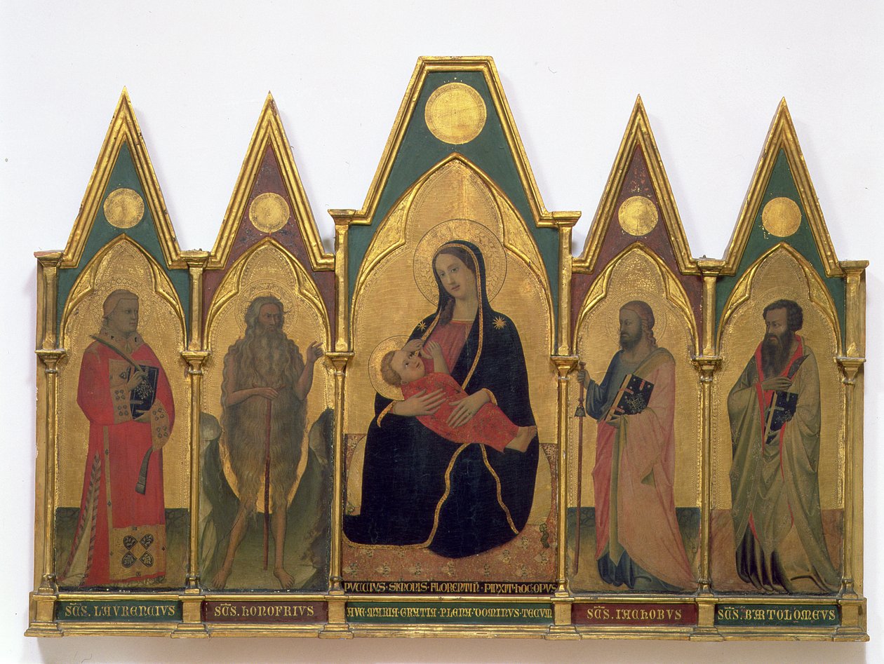 Madonna der Demut mit Heiligen von Puccio di Simone