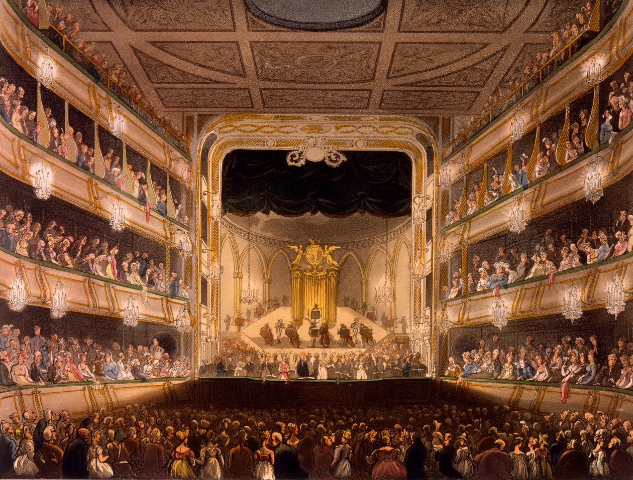 Covent Garden Theatre, aus Microcosm of London von R. Ackermann, 1808 von Pugin and Rowlandson