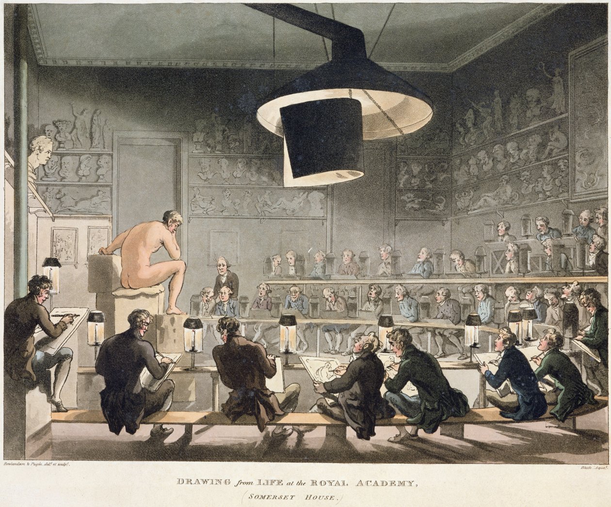 Zeichnen nach dem Leben an der Royal Academy von Pugin and Rowlandson