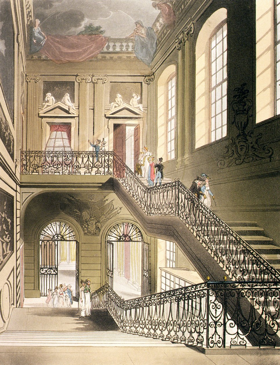 Die Halle und Treppe des British Museum aus Ackermann