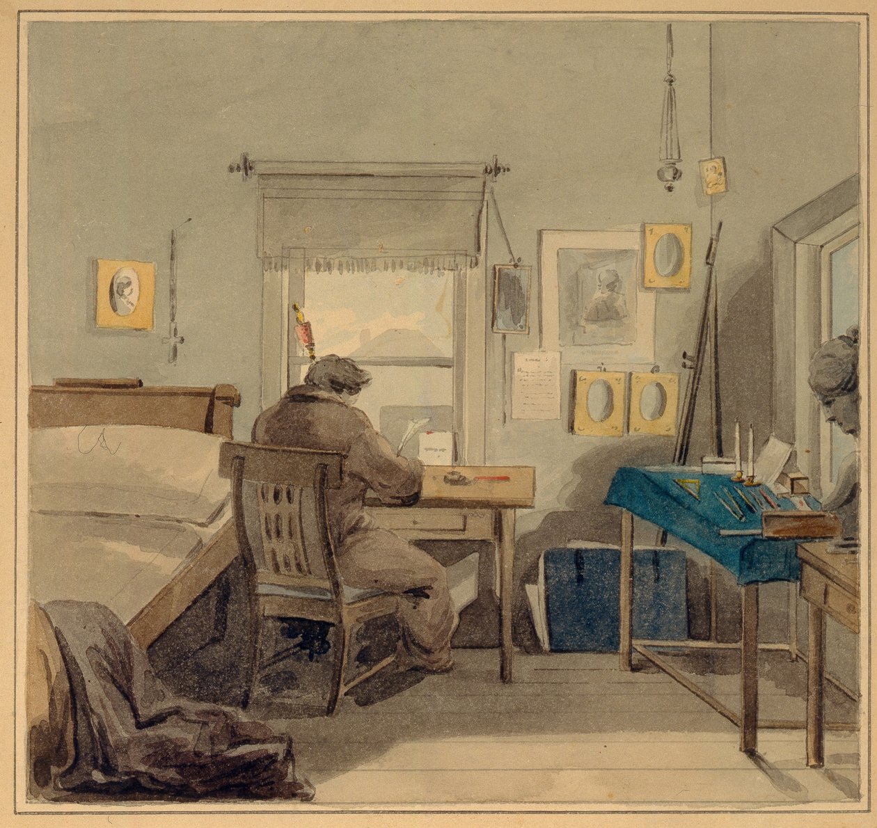 Bei der Arbeit. Im Haus von Pavel Naschtschokin, 1824 von Pyotr Fyodorovich Sokolov