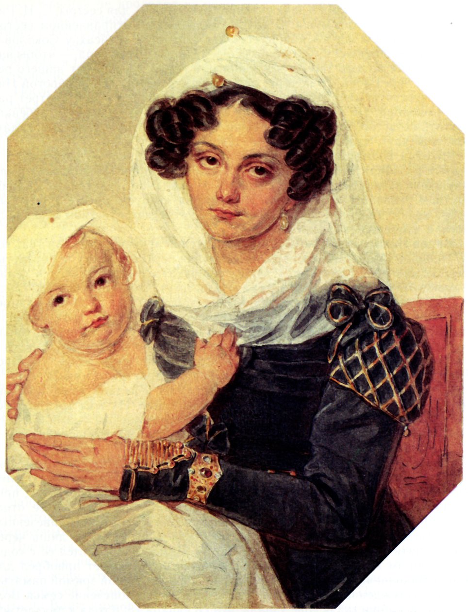 Porträt der Gräfin Maria N. Volkonskaya mit Sohn Nikolay von Pyotr Fyodorovich Sokolov