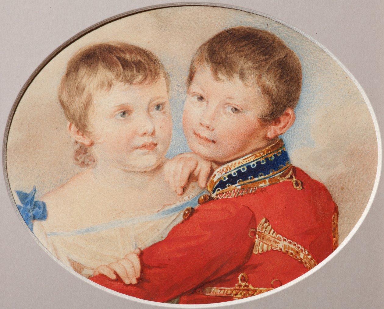Porträt des Kronprinzen Alexander Nikolajewitsch und der Großfürstin Maria Nikolajewna als Kinder, 1825 von Pyotr Fyodorovich Sokolov