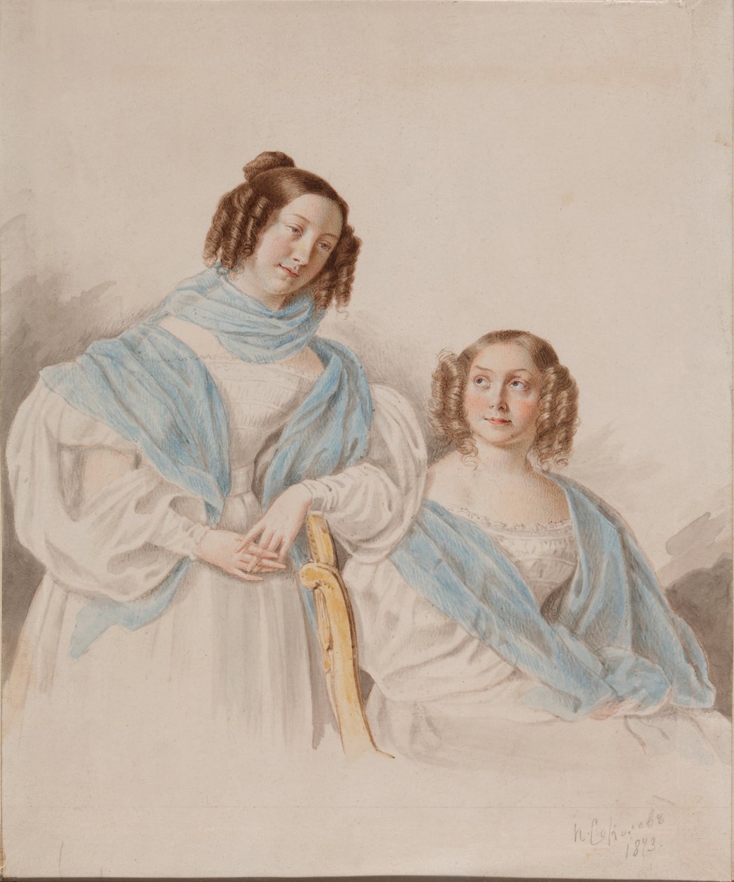 Porträt der Schwestern Gräfinnen Antonina Dmitrievna 1813-1891 und Lidia Dmitrievna 1815-1882 Blud von Pyotr Petrovich Sokolov