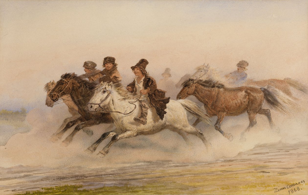 Die Nachtwache. Illustration für Skizzen aus einem Jägeralbum von I. Turgenew, 1867 von Pyotr Petrovich Sokolov