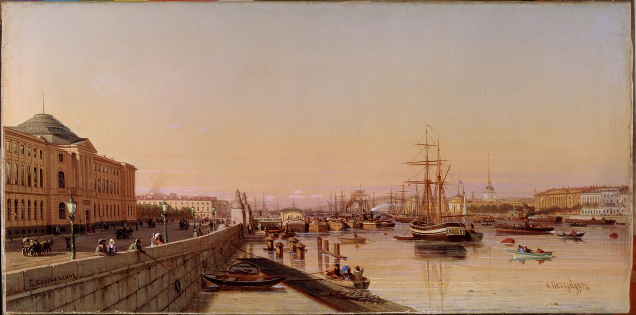 Sommerabend am Ufer der Newa, nahe der Kunstakademie von Sankt Petersburg von Pjotr ​​​​Petrowitsch Wereschtschagin