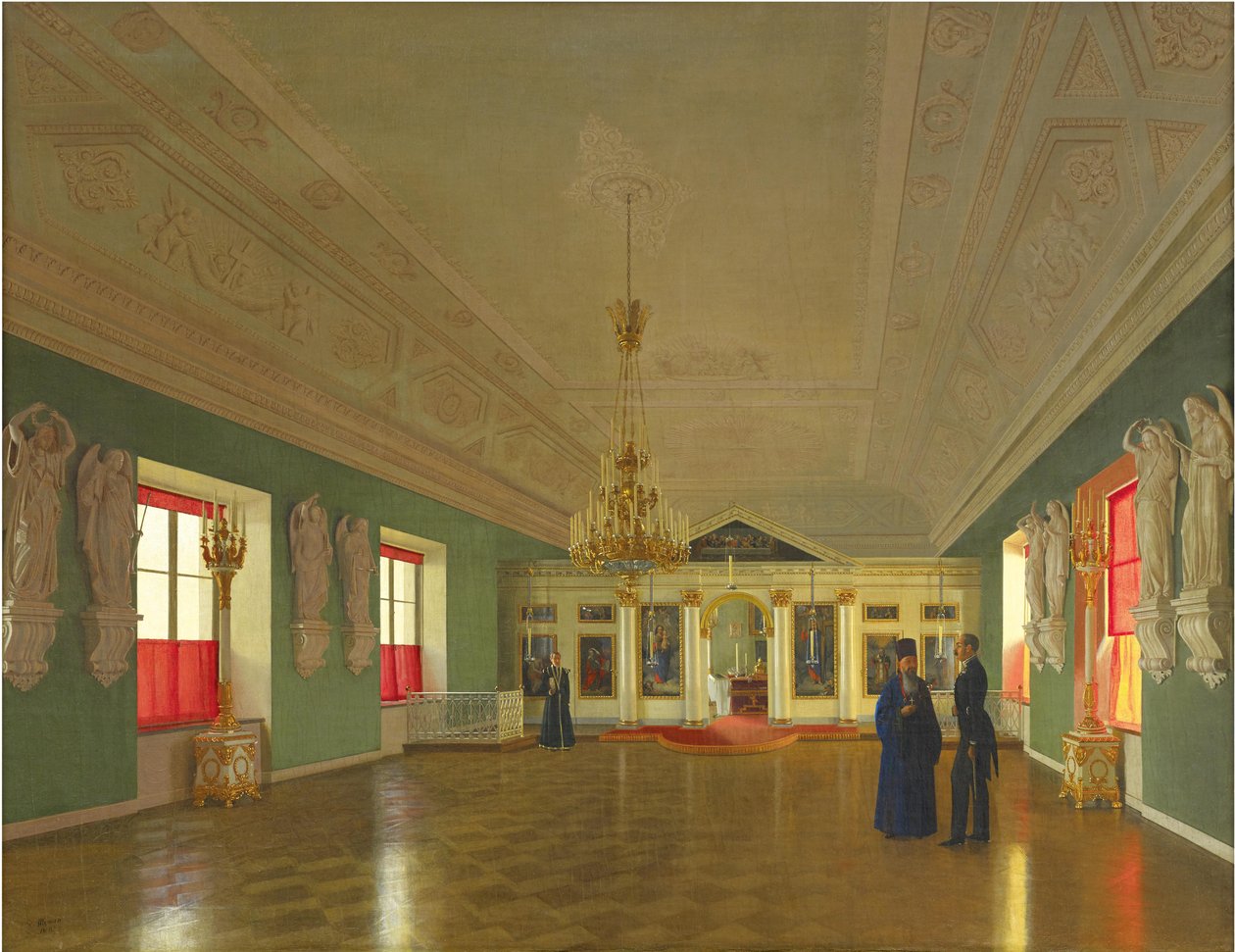 Innenraum der Palastkirche des Heiligen Alexander Newski, Anitschkow-Palast, Sankt Petersburg, 1850 von Pyotr Vasilyevich Tutukin