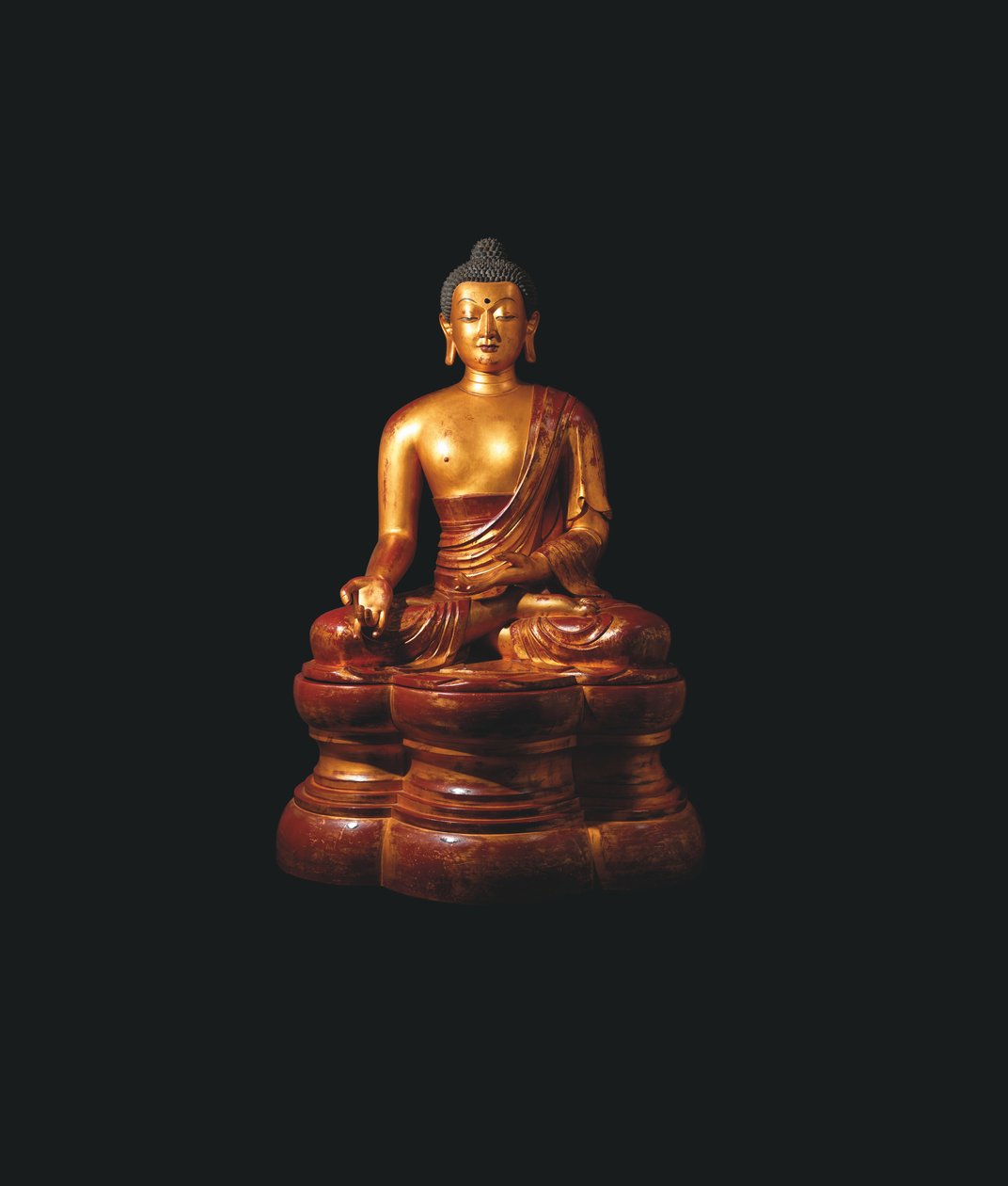 Monumentale kaiserliche vergoldete Holzfigur des Medizin-Buddhas von Qing Dynasty Chinese School
