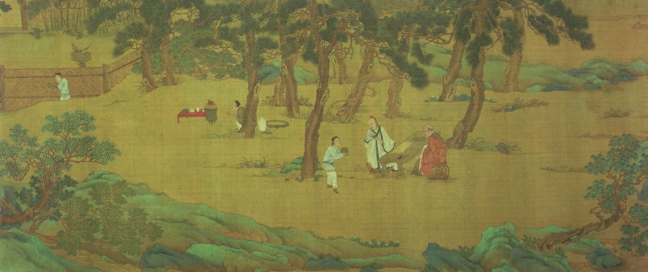 Zhao Mengfu schreibt das Herz-Sutra im Austausch gegen Tee von Qiu Ying