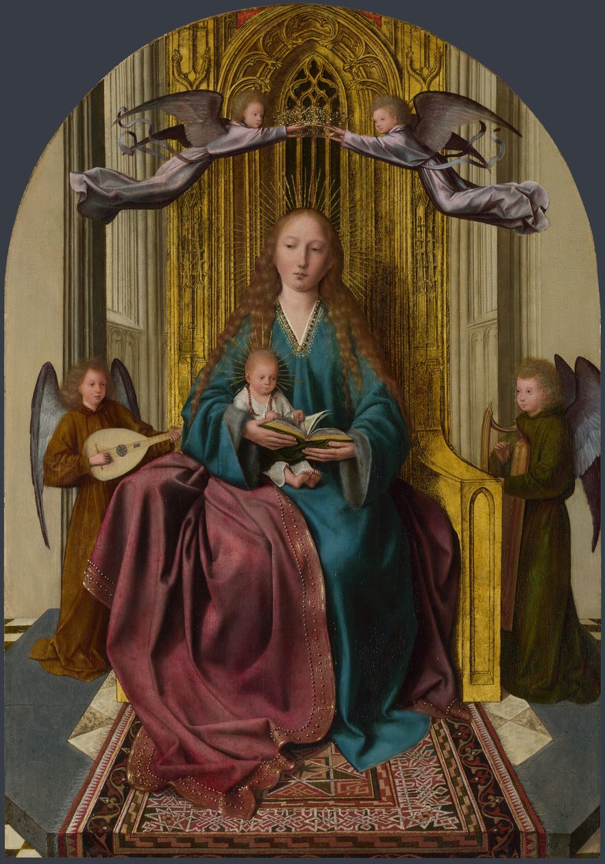Die Jungfrau und das Kind auf dem Thron mit vier Engeln, um 1495 von Quentin Massys or Metsys