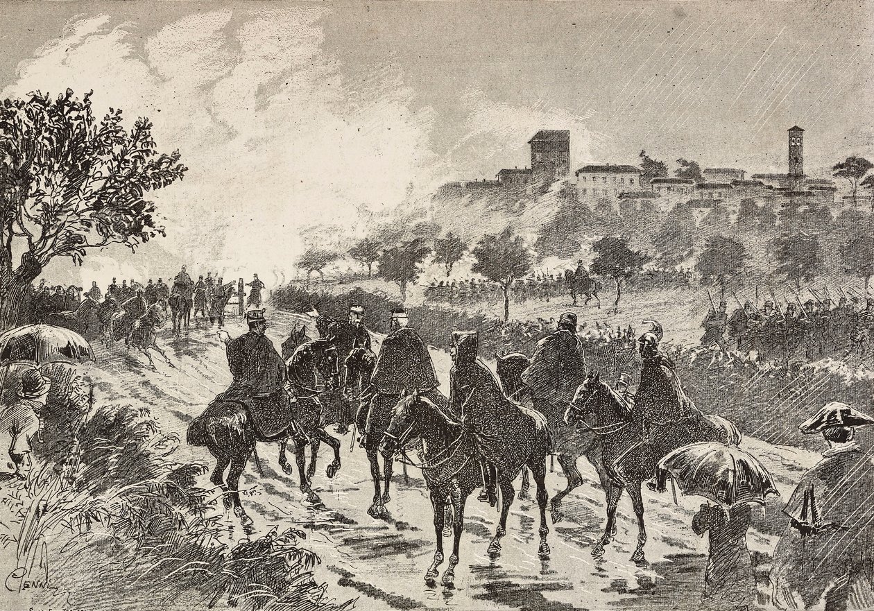 Italienische Soldaten zu Pferd, die von Copreno nach Cermenate ziehen, Italien von Quinto Cenni