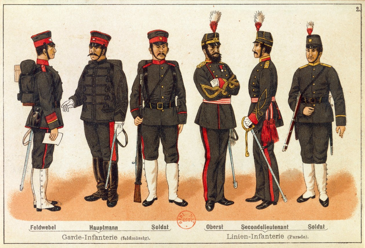 Sino-Japanischer Krieg - Uniformen der japanischen Armee, Gravur, Leipzig von Quinto Cenni