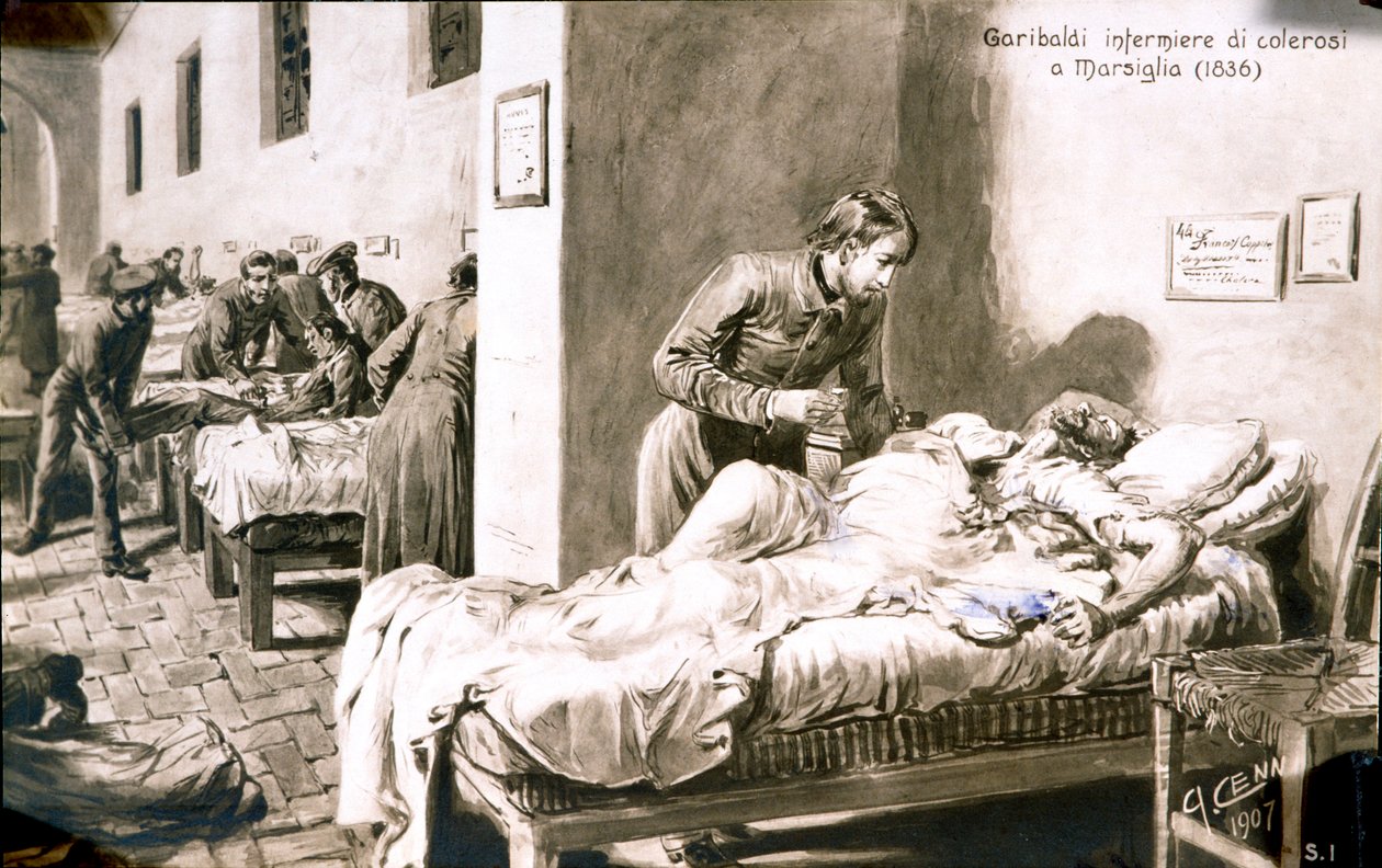 Der italienische Patriot Giuseppe Garibaldi als Krankenpfleger unter dem Namen Pan-Borel bei den Cholera-Patienten in Marseille im Jahr 1836 von Quinto Cenni