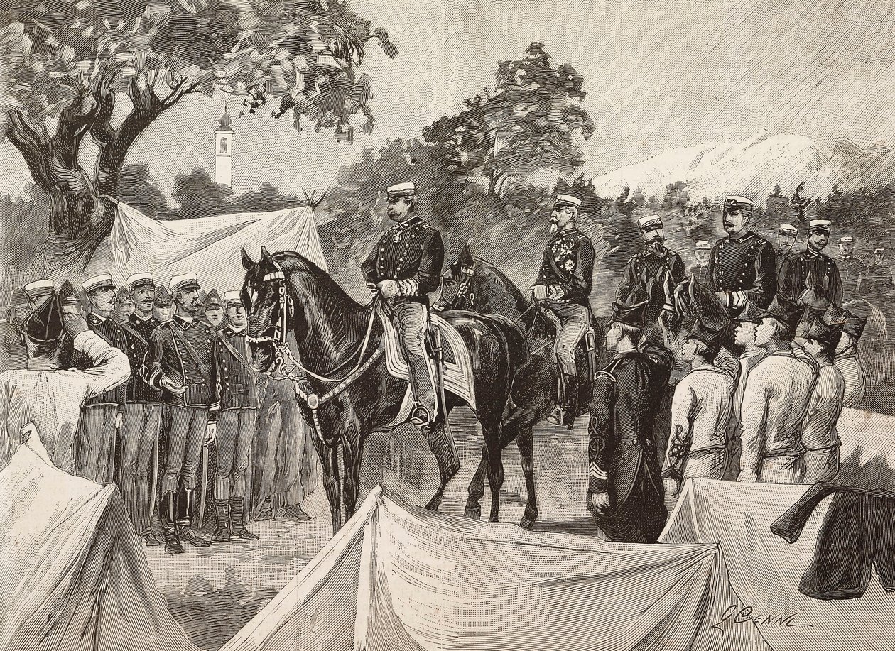Umberto I. (1844-1900), König von Italien, mit einigen Offizieren, besucht Militärlager, 11. September von Quinto Cenni