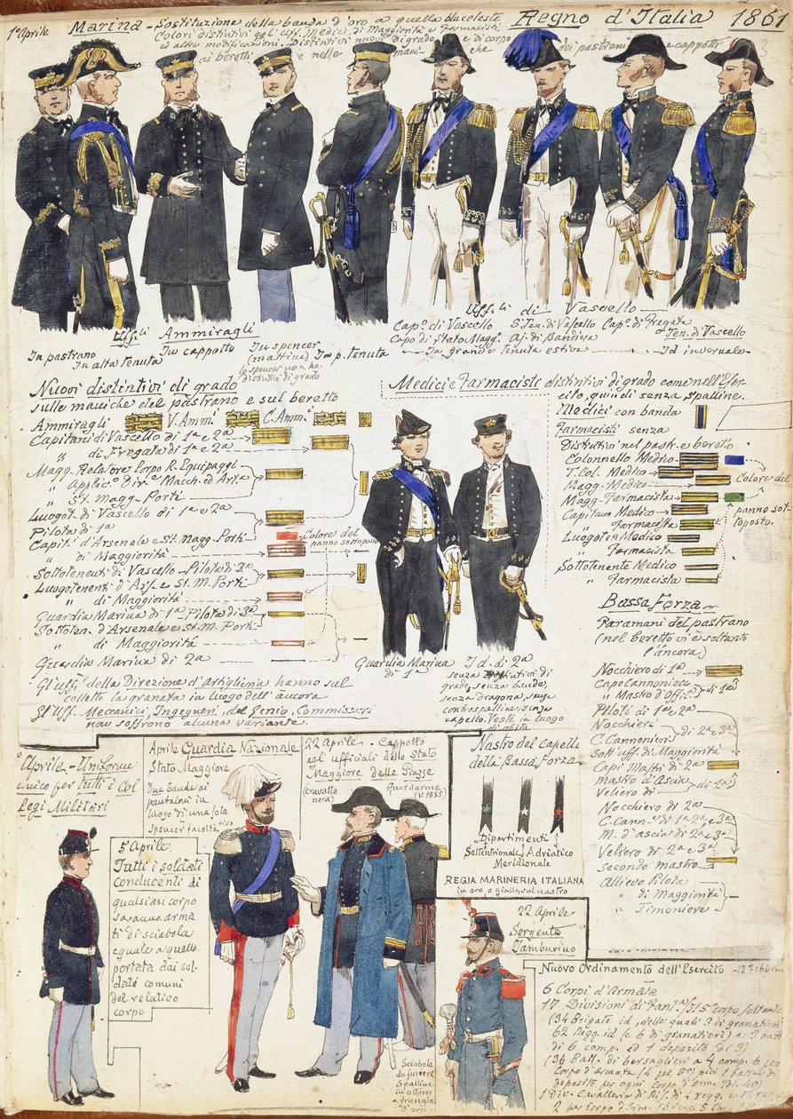 Uniformen und Abzeichen der Marine und verschiedener Kräfte des Königreichs Italien von Quinto Cenni, Farbtafel von Quinto Cenni