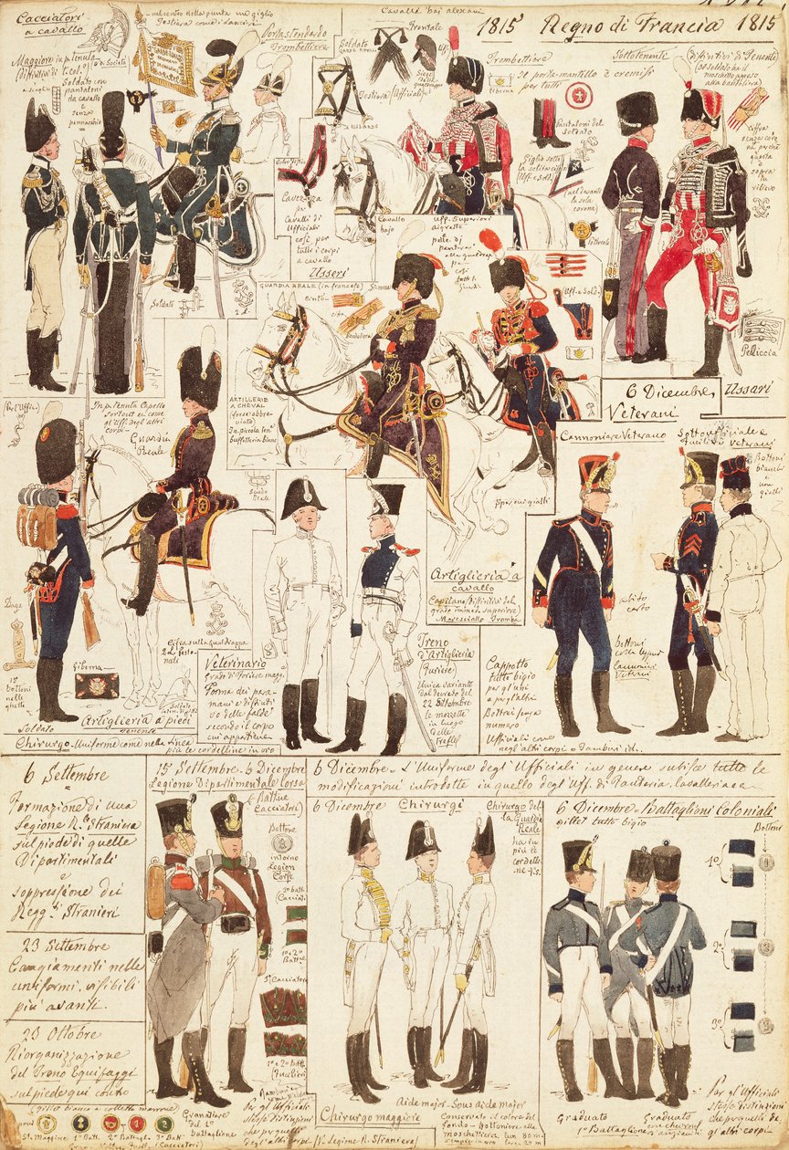 Uniformen der berittenen Jäger des Königreichs Frankreich, von Quinto Cenni, Farbtafel von Quinto Cenni