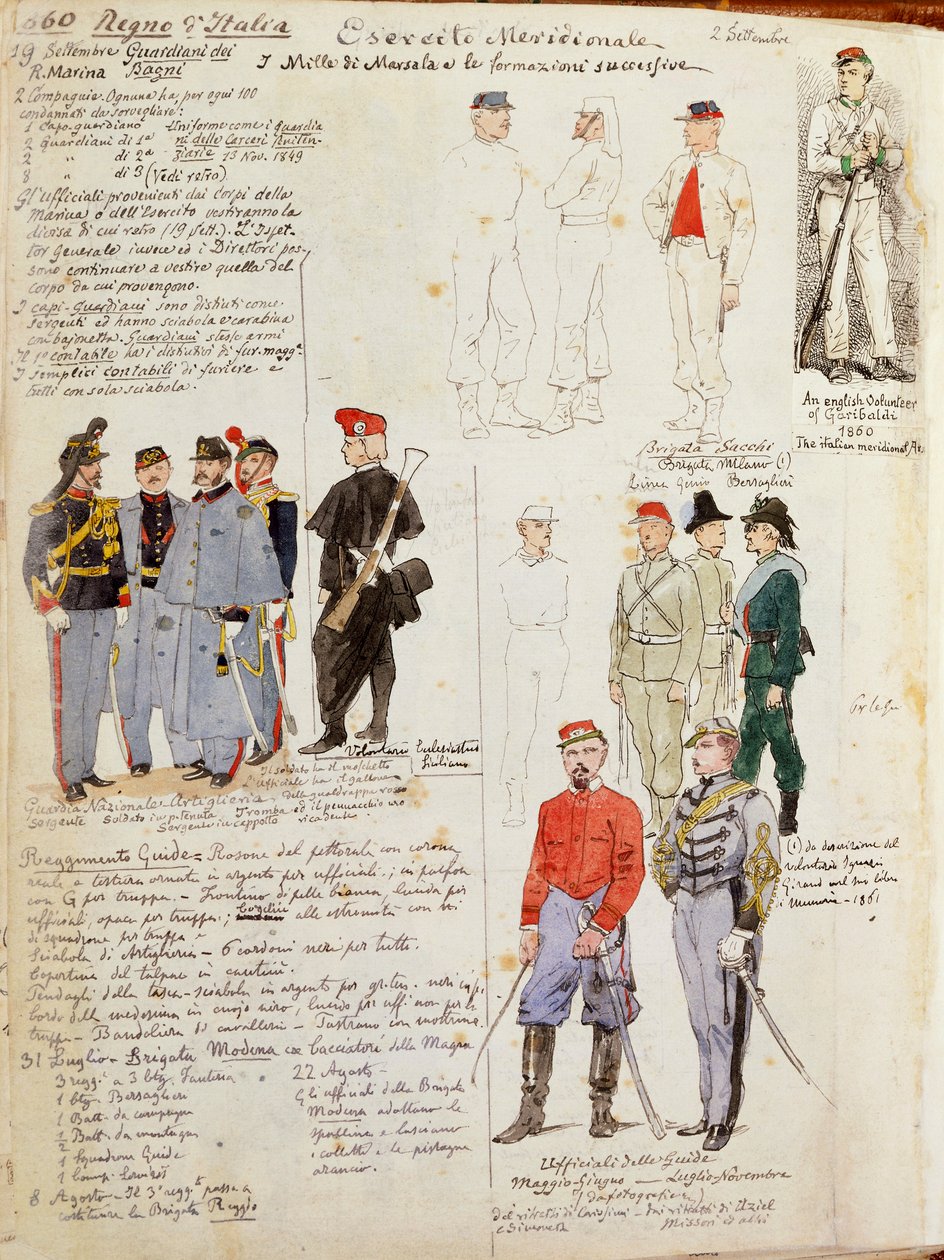 Uniformen der Armee Süditaliens der provisorischen Regierung von Quinto Cenni, Farbtafel von Quinto Cenni