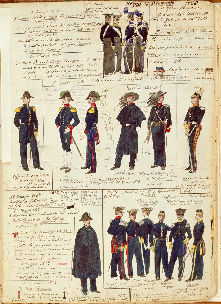 Uniformen der piemontesischen Armee zwischen 1836 und 1886, Farbtafel von Cenni Quinto von Quinto Cenni