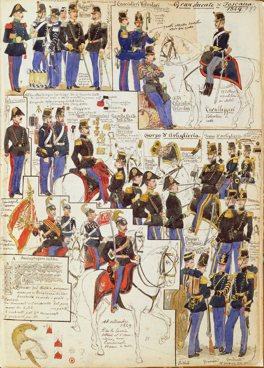 Verschiedene Uniformen des Großherzogtums Toskana von Quinto Cenni, Farbtafel von Quinto Cenni