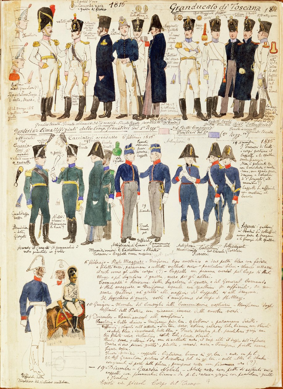 Verschiedene Uniformen des Großherzogtums Toskana von Quinto Cenni, Farbtafel von Quinto Cenni