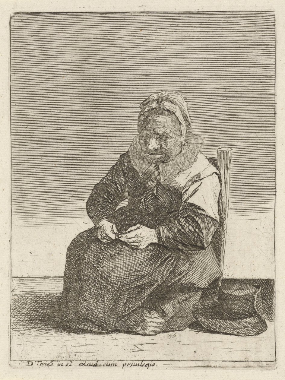 Alte Frau mit einem Rosenkranz von Quirin Boel (attributed to)