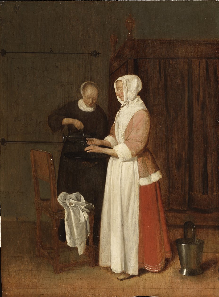 Eine Frau wäscht ihre Hände, 1662 von Quiringh Van Brekelenkam