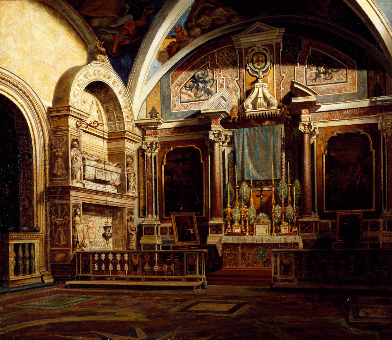 Innenraum von San Domenico Maggiore, von Raffaele Armando Califano Mundo (1857-1930) von Raffaele Armando Califano Mundo