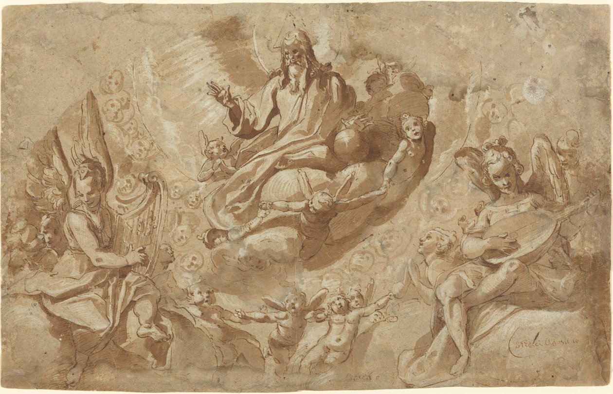 Gottvater und Engel auf Wolken von Raffaello Motta