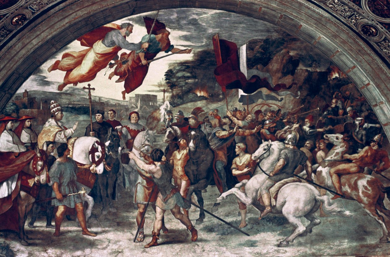 Papst Leo I. stößt Attila zurück, (Detail), 1511-14 von Raffaello Sanzio Raphael