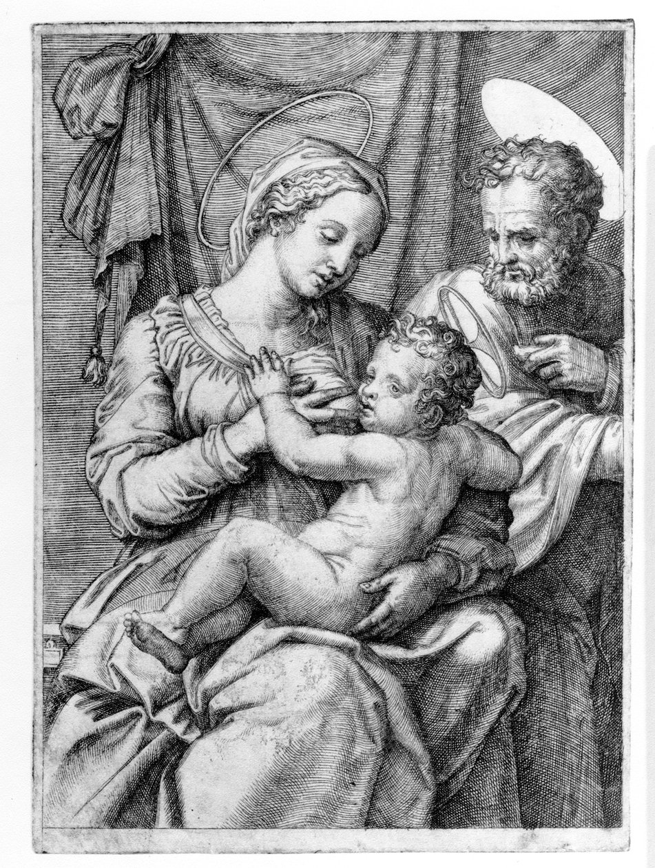 Die Heilige Familie, graviert von Marcantonio Raimondi, ca. 1515 von Raffaello Sanzio Raphael