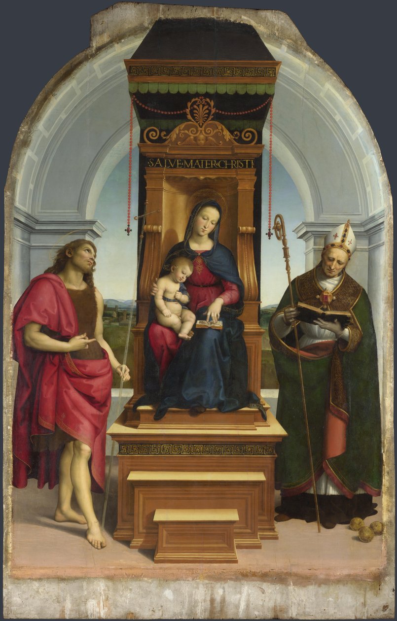 Die Madonna mit Kind, Johannes dem Täufer und Nikolaus von Bari, Ansidei-Madonna, 1505 von Raffaello Sanzio Raphael