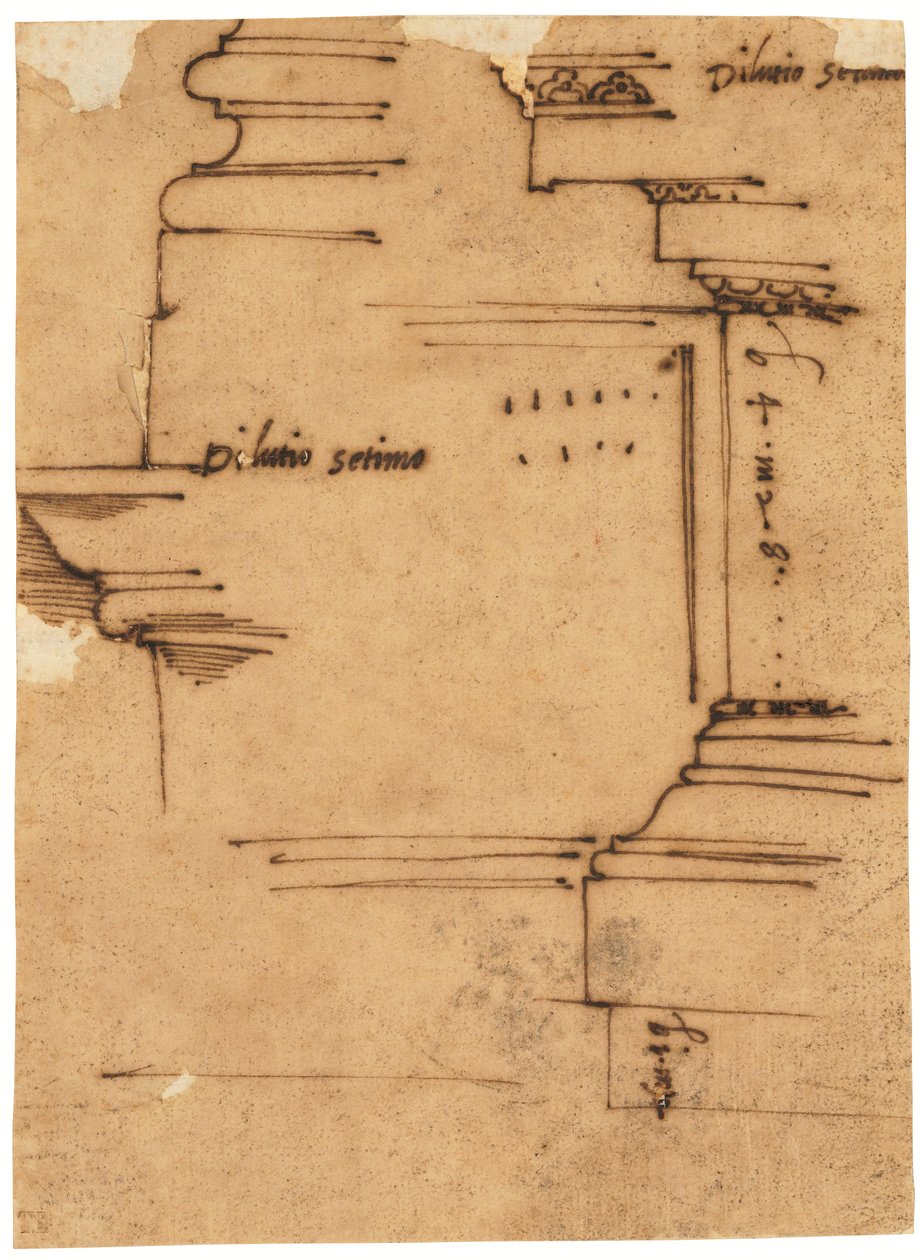 Skizze des Hauptgesimses des Bogens von Septimius Severus, Rom von Raffaello da Montelupo