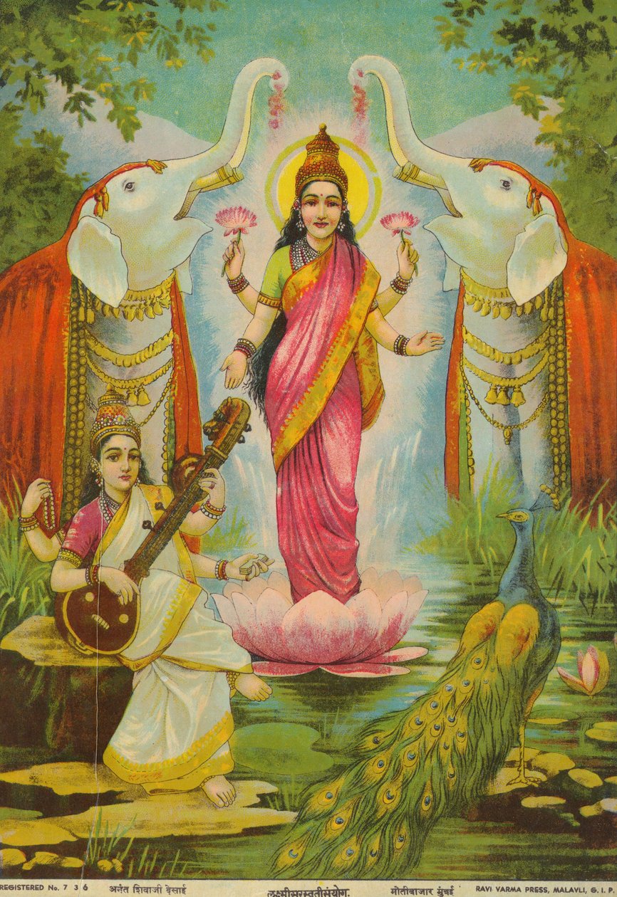 Lakshmi Saraswati Sanyog, von Raja Ravi Varma von Raja Ravi Varma