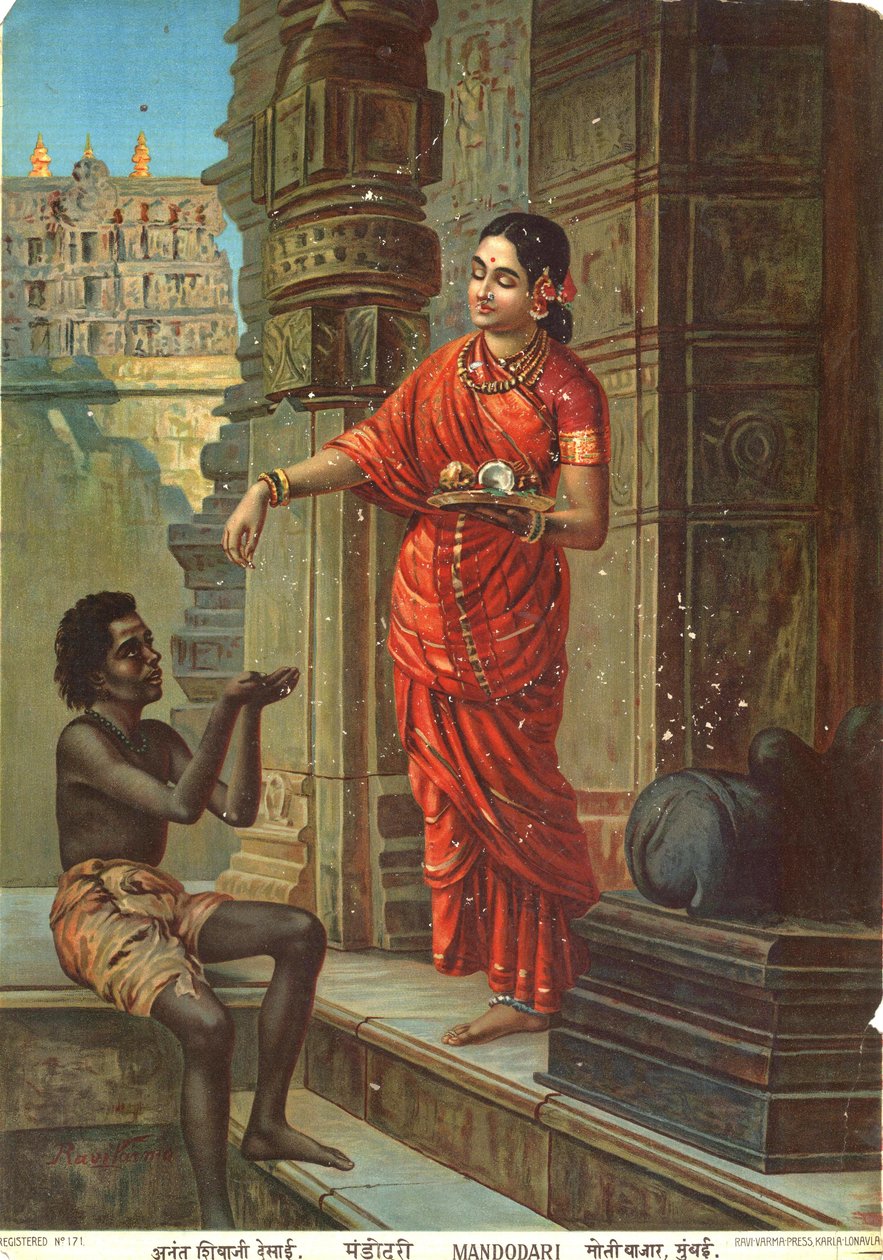 Mandodari basierend auf einem Gemälde von Raja Ravi Varma von Raja Ravi Varma