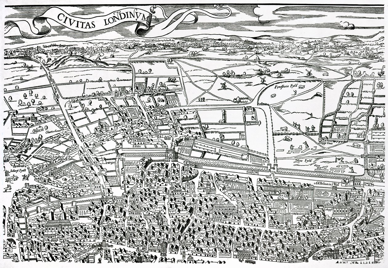 Detail von London nördlich der Stadt aus Civitas Londinium von Ralph Agas
