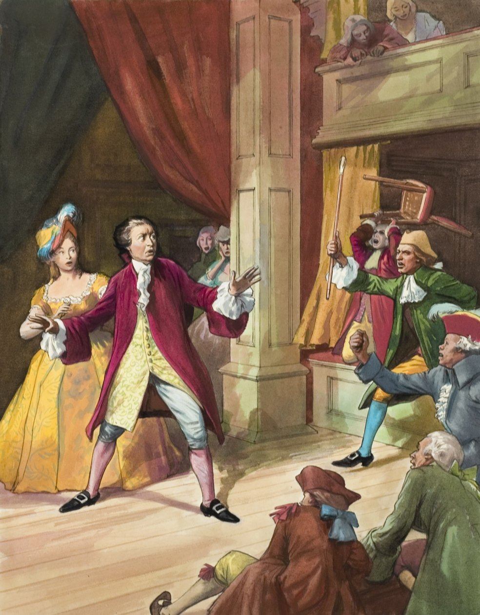 David Garrick (1717-79) konfrontiert mit einem Aufruhr von Theaterbesuchern von Ralph Bruce