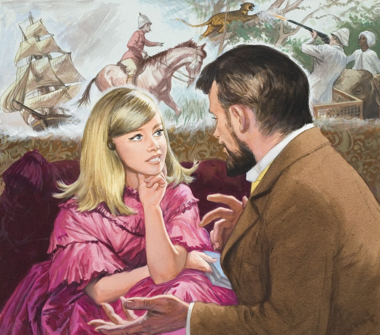 Mary Kingsley (1862-1900), die Forscherin, hört ihrem Onkel, dem Geschichtenerzähler Charles Kingsley (1819-75), zu von Ralph Bruce