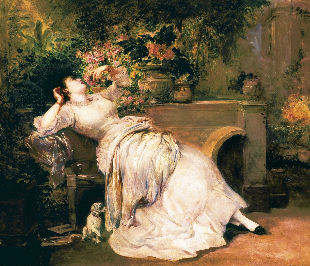 Frau im Garten. Gemälde von Ramon Marti i Alsina (1826-1894), 2. Hälfte des 19. Jahrhunderts von Ramón Martí Alsina