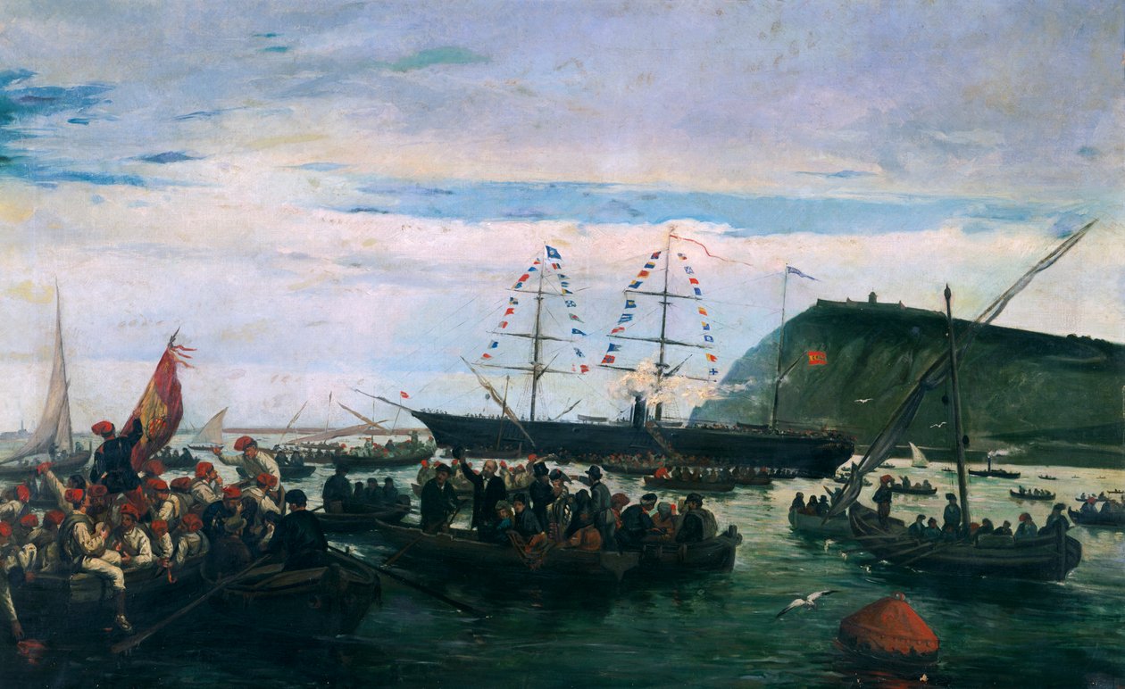 Katalanische Freiwillige, die 1870 in den Krieg nach Kuba aufbrechen von Ramón Padró y Pedret