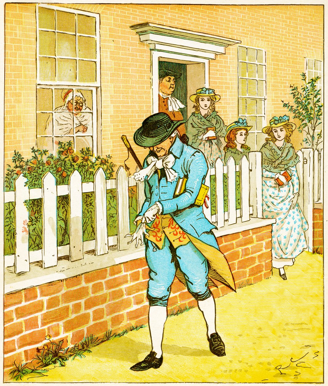 In Islington lebte ein Mann, von dem die Welt sagen könnte, dass er immer einen frommen Weg ging, Illustration für Elegy on a Mad Dog von Oliver Goldsmith, 1879 von Randolph Caldecott