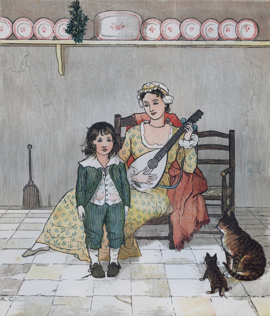 Eine Elegie auf den Tod eines verrückten Hundes von Oliver Goldsmith: Meister Bill Primrose bereitet sich darauf vor, die Geschichte zu singen von Randolph Caldecott