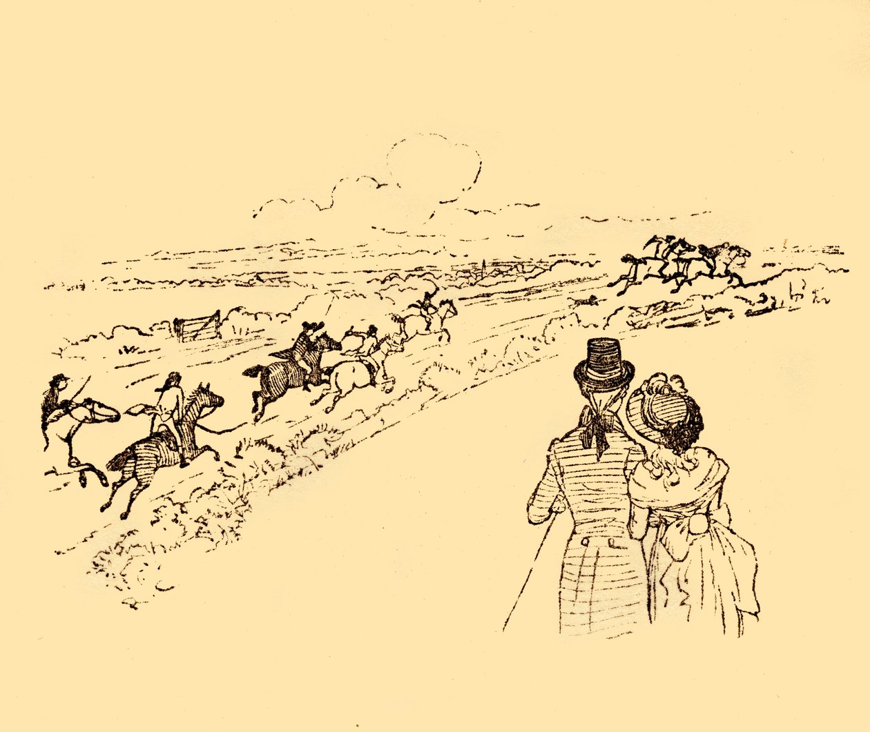 Zuschauer beobachten, wie John Gilpin über das Land gejagt wird, 1878, ca. 1918 von Randolph Caldecott