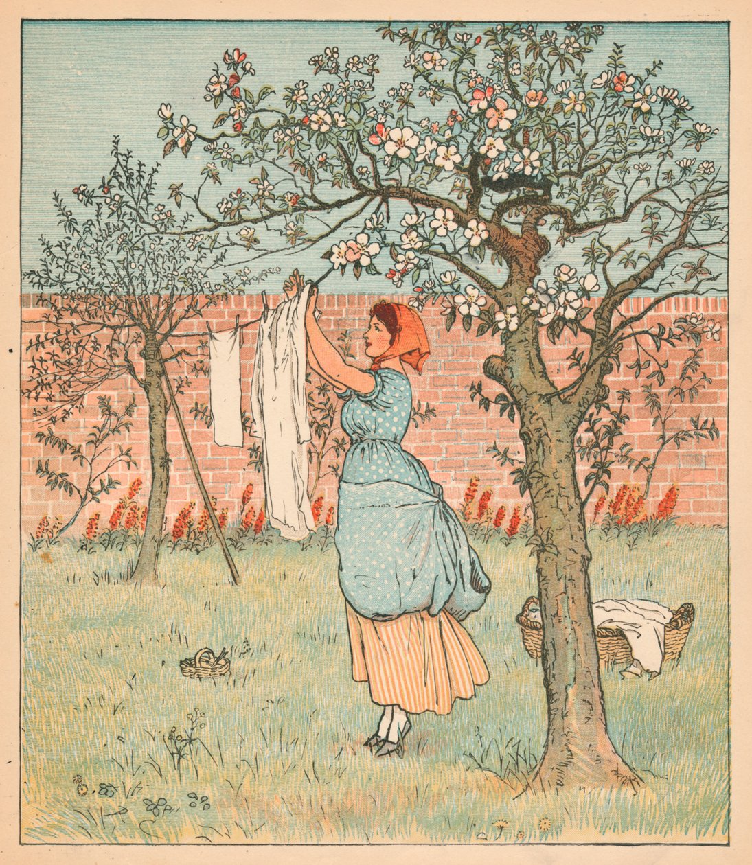 Das Mädchen war im Garten und hängte die Wäsche auf, 1880 von Randolph Caldecott