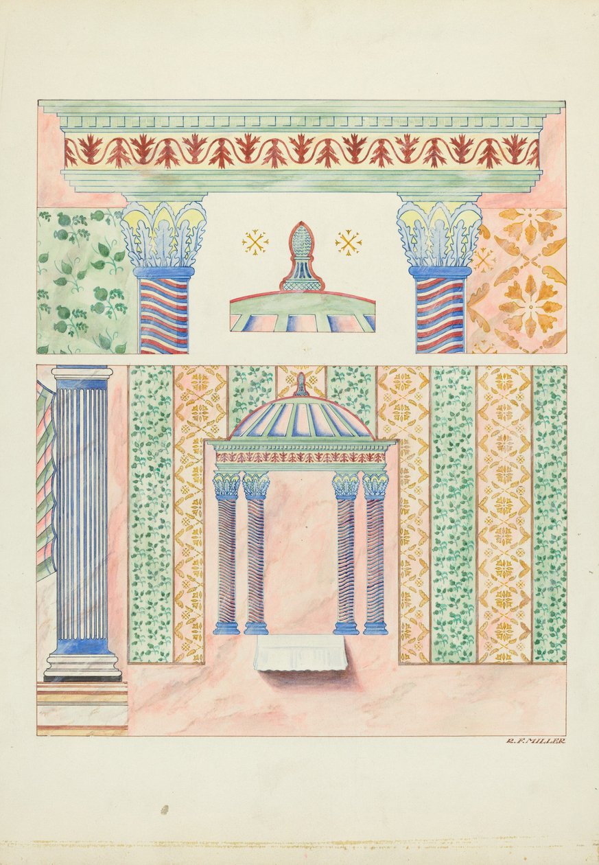 Details von Wandmalereien, Seitenwand des Heiligtums von Randolph F. Miller