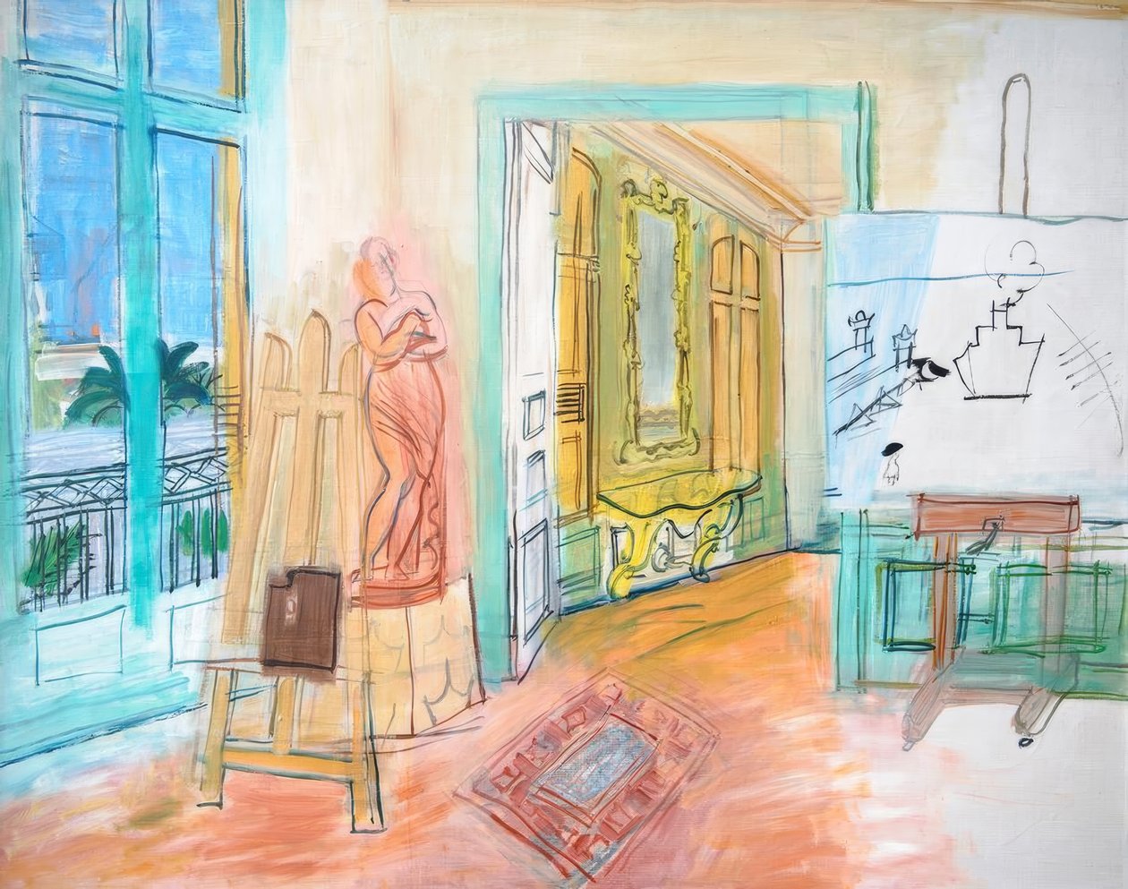 Das Atelier des Malers mit der roten Skulptur von Raoul Dufy