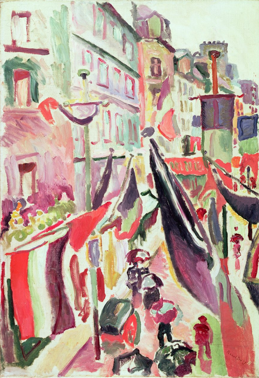 Straße mit Fahnen geschmückt, Le Havre von Raoul Dufy