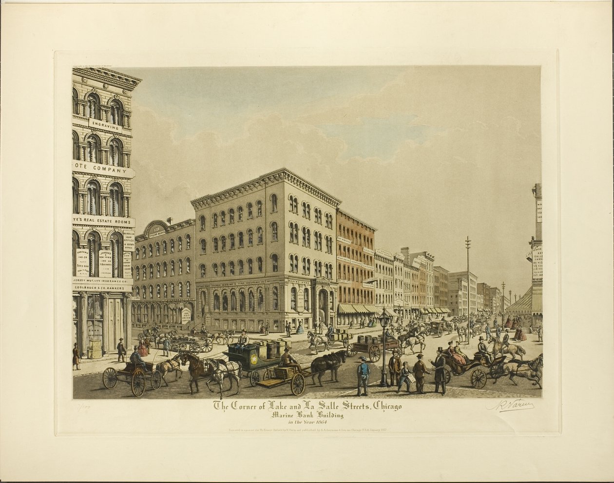 Ecke Lake und La Salle Straßen, Chicago, Marine Bank Gebäude im Jahr 1864 von Raoul Varin