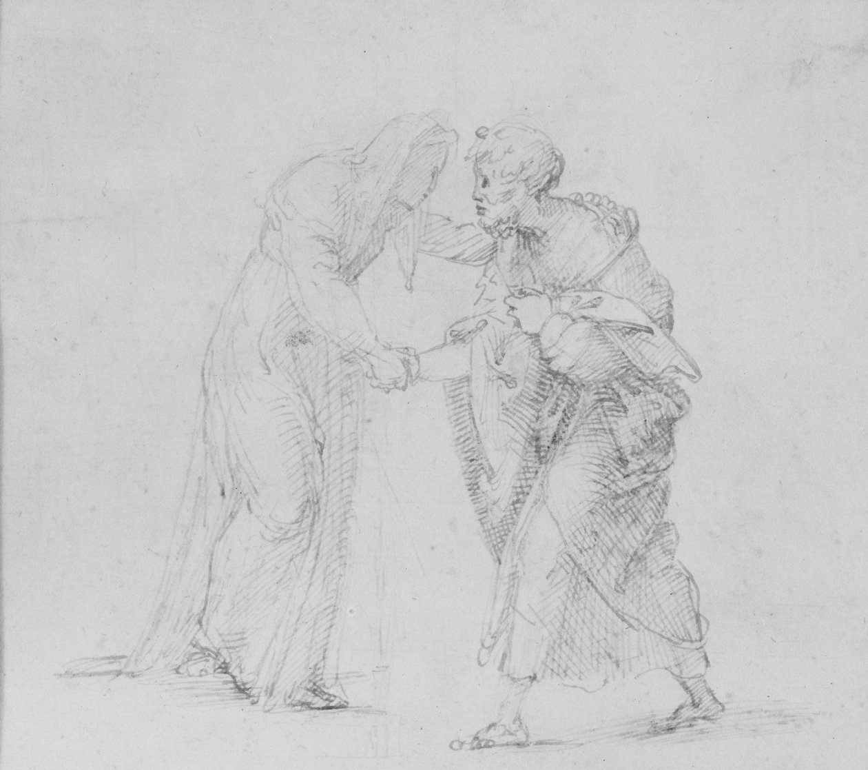 Verso: Komposition von zwei Figuren, die das Treffen von Joachim und Anna darstellen, WA1846.204 von Raffaello Sanzio Raphael
