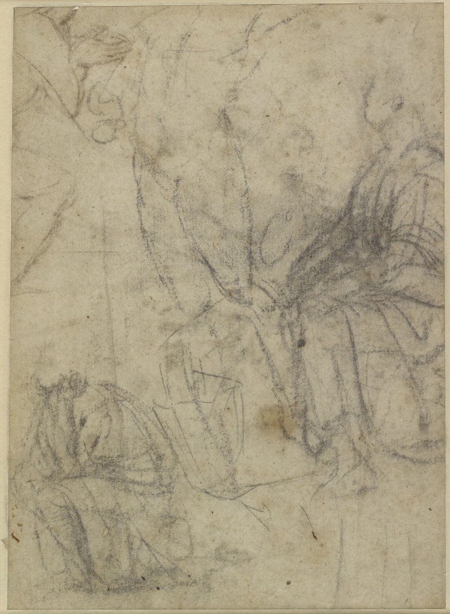 Verso: Grobe Skizzen kniender Figuren, WA1846.174 von Raffaello Sanzio Raphael
