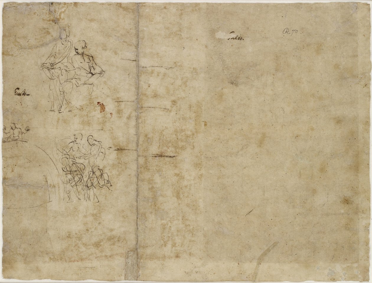 Verso: Zwei Skizzen von Figuren, Kompositionsskizze für die Chigi-Kapelle, Santa Maria della Pace, WA1846.194 von Raffaello Sanzio Raphael